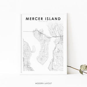 Mercer Island WA Karte Druck, Washington USA Karte Kunst Poster, Stadt Straße Straßenkarte Druck, Kinderzimmer Wand Büro Dekor, druckbare Karte