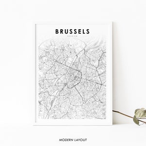 Downtown Brussels Belgium Map Print, Map Art Poster, Bruxelles, City Street Road Map Print, Nursery Room Wall Office Decor, Printable Map
