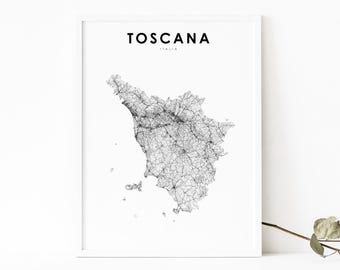 Toscana Italia Map Print, Tuscany Italy Italian Road Map Art Poster, Florence Firenze Map Art Tuscan, Room Office Wall Decor, Printable Map
