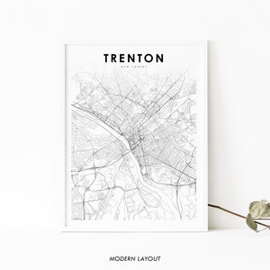 Trenton NJ Map Print, New Jersey USA Map Art Poster, Mercer County City Street Road Map Print, Nursery Room Wall Office Decor, Printable Map