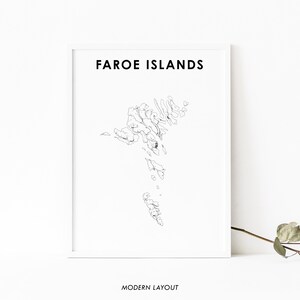 Färöer Inseln Karte Druck, Land Straße Karte Poster, Färöer Færøerne Tórshavn Karte Kunst, Kinderzimmer Wand Büro Dekor, druckbare Karte