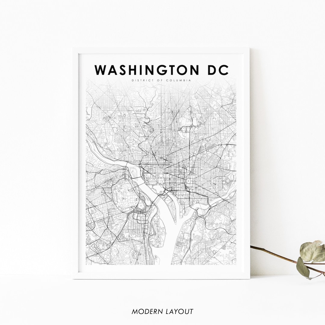 Washington DC Map Print, District of Columbia USA Map Art Poster, City ...