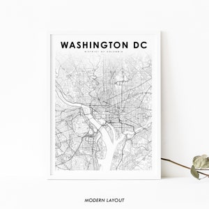 Washington DC kaart afdrukken, District of Columbia USA kaart Art Poster, City Street routekaart afdrukken, kinderkamer Wall Office Decor, afdrukbare kaart
