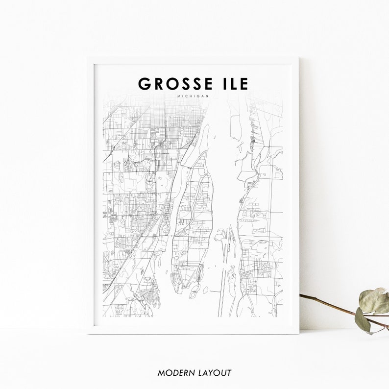 Grosse Ile MI Map Print Michigan USA Map Art Poster Wayne Etsy
