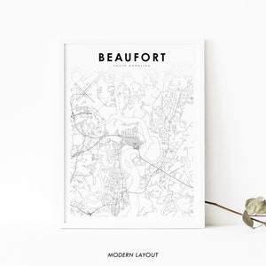Beaufort SC Map Print, South Carolina USA Map Art Poster, Port Royal, City Street Road Map Print, Nursery Room Wall Office Decor, Printable