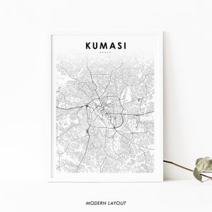 Kumasi Ghana Map Print, Map Art Poster, Comassie Coomassie Kumase City Street Road Map Print, Nursery Room Wall Office Decor, Printable Map