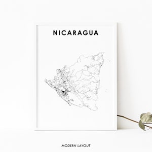 Nicaragua kaart afdrukken, routekaart Art Poster, Midden-Amerika Caribische Managua kaart kunst, kinderkamer muur Office Decor, afdrukbare kaart