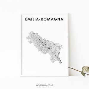 Impressão de mapa da Itália Emilia-Romagna, pôster de arte do mapa rodoviário L'Emilia-Romagna Italia, arte do mapa de Bolonha Itália, decoração de parede de sala de escritório, mapa para impressão