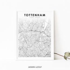 Tottenham London Karte Drucken, England UK Vereinigtes Königreich Karte Kunst Poster, Stadt Straßen Karte Druck, Kinderzimmer Wand Büro Dekor, druckbare Karte