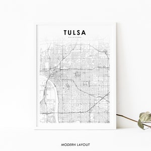 Impressão de mapa de Tulsa OK, pôster de arte de mapa de Oklahoma EUA, impressão de mapa de estradas de cidade, decoração de parede de quarto de berçário, mapa imprimível