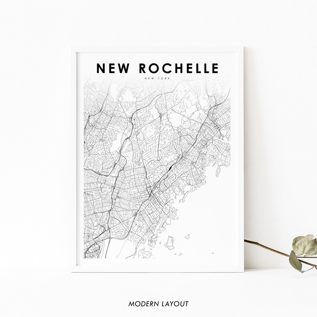 New Rochelle NY Map Print, New York USA Map Art Poster, Westchester ...