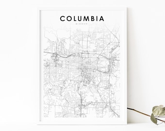 Columbia MO Map Print, Missouri USA Map Art Poster, Boone County, City Street Road Map Print, Nursery Room Wall Office Decor, Printable Map