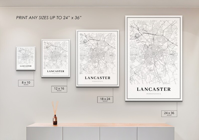 Lancaster PA Map Print Pennsylvania USA Map Art Poster City Etsy