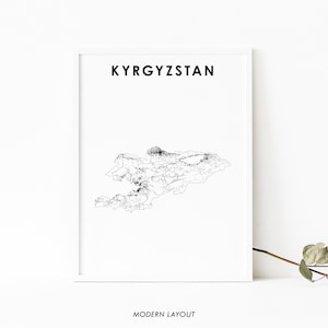Kyrgyzstan Map Print, Road Map Art Poster, Kyrgyz Кыргызстан Kırgızstan Киргизия, Map Art, Nursery Room Wall Office Decor, Printable Map