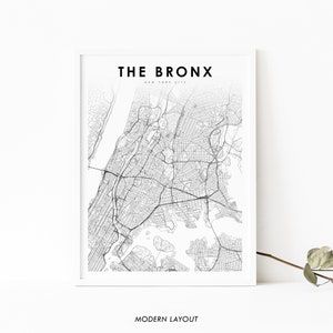 The Bronx NY Karte Druck, New York City NYC USA Karte Kunst Poster, Stadt Straße Straßenkarte Druck, Kinderzimmer Wand Büro Dekor, druckbare Karte