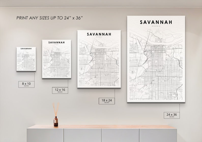 Downtown Savannah GA Map Print, Georgia USA Map Art Poster, City Street Road Map Print, Nursery Room Wall Office Decor, Printable Map image 5