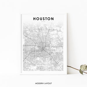 Houston TX Map Print, Texas USA Map Art Poster, City Street Road Map Print, Nursery Room Wall Office Decor, Printable Map