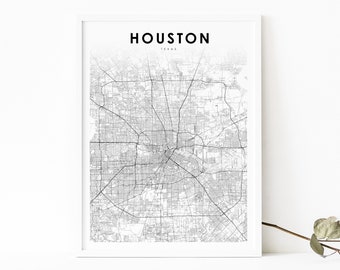 Houston TX Map Print, Texas USA Map Art Poster, City Street Road Map Print, Nursery Room Wall Office Decor, Printable Map