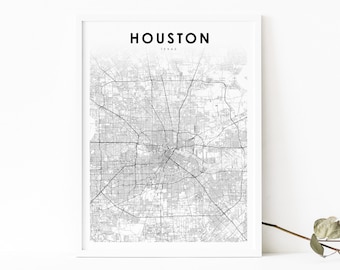 Houston TX Map Print, Texas USA Map Art Poster, City Street Road Map Print, Nursery Room Wall Office Decor, Printable Map