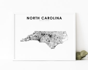 North Carolina Map Print, State Road Map Print, NC USA United States Map Art Poster, Charlotte Nursery Room Wall Office Decor, Printable Map