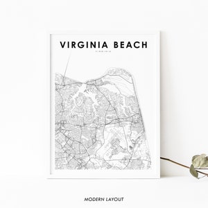 Virginia Beach VA carte impression, Virginia USA carte Art affiche, ville rue route carte impression, pépinière chambre mur bureau Decor, carte imprimable