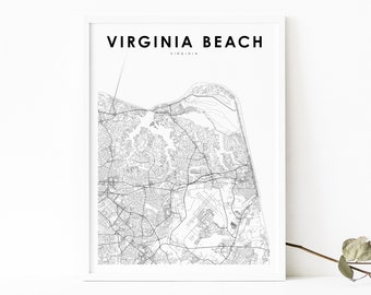 Virginia Beach VA Map Print, Virginia USA Map Art Poster, City Street Road Map Print, Nursery Room Wall Office Decor, Printable Map