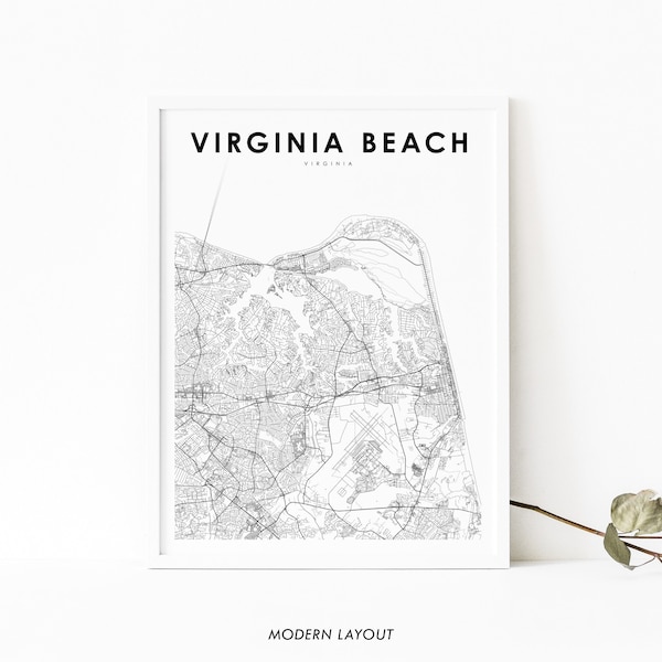 Virginia Beach VA Map Print, Virginia USA Map Art Poster, City Street Road Map Print, Nursery Room Wall Office Decor, Printable Map