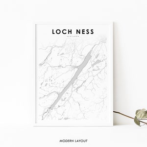 Impresión de mapas de Escocia del lago Ness, cartel de arte de mapas del Reino Unido, impresión de mapas de carreteras de la calle de la ciudad, decoración de la oficina de la pared de la guardería, mapa imprimible