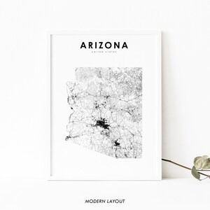 Impression de carte de l'Arizona, impression de carte routière d'état, affiche d'art de carte d'AZ Etats-Unis Etats-Unis, Phoenix, décor de bureau de mur de salle de pépinière, carte imprimable