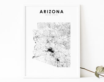Stampa della mappa dell&#39;Arizona, stampa della mappa stradale dello stato, poster artistico della mappa degli Stati Uniti d&#39;America, Phoenix, decorazione dell&#39;ufficio della parete della stanza della scuola materna, mappa stampabile