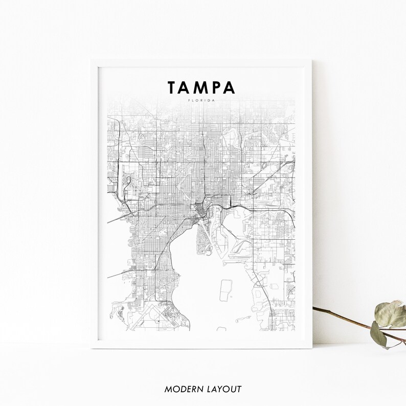 Tampa FL Map Print, Florida USA Map Art Poster, Tampa Bay Area City Street Road Map Print, Nursery Room Wall Office Decor, Printable Map image 1