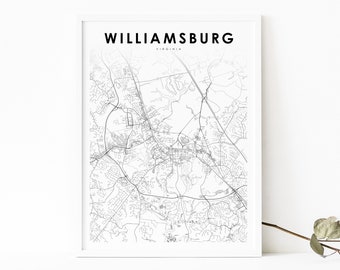 Williamsburg VA Map Print, Virginia USA Map Art Poster, James City, City Street Map Print, Nursery Room Wall Office Decor, Printable Map