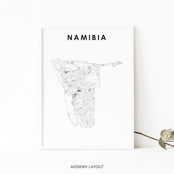 Namibia Map Print, Country Road Map Poster, Country Map Art, Windhoek Africa, Nursery Room Wall Office Decor, Printable Map