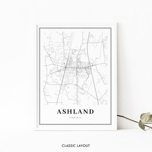 Ashland VA Map Print, Virginia USA Map Art Poster, Hanover County, City Street Road Map Print, Nursery Room Wall Office Decor, Printable Map image 2