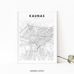 Kaunas Litauen Karte Print, Karte Kunst Poster, Kowno Kaunas Ковно, Stadt Straße Road Map Print, Kinderzimmer Wand Büro Dekor, druckbare Karte