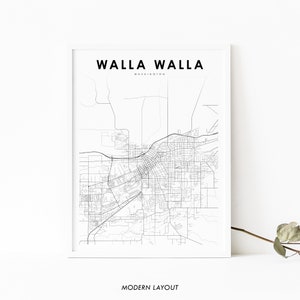 Walla Walla WA Kaart Print, Washington USA Kaart Art Poster, City Street Road Map Print, Kinderkamer Kantoor Muur Decor Minimalistische afdrukbare kaart