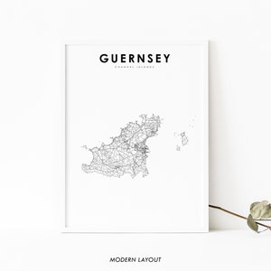Guernsey Karte Print, Kanalinseln UK Karte Art Poster, Bailliage de Guernesey Guernési, Stadt Road Map Print, Kinderzimmer Wand Büro Dekor