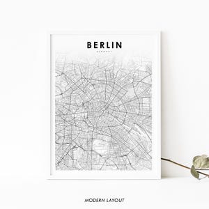 Berlijn Duitsland kaart afdrukken, kaartkunst poster, Brandenburg, stad straat wegenkaart afdrukken, kinderkamer kantoor muur decor, minimalistische, afdrukbare kaart