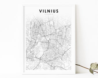 Vilnius Lithuania Map Print, Map Art Poster, Vilna Viļņa Вильна, City Street Road Map Print, Nursery Room Wall Office Decor, Printable Map
