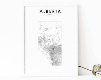 Alberta kaart afdrukken, AB Canada State routekaart afdrukken, Edmonton Calgary Canada kaart kunst poster, kinderkamer muur kantoor decor, afdrukbare kaart