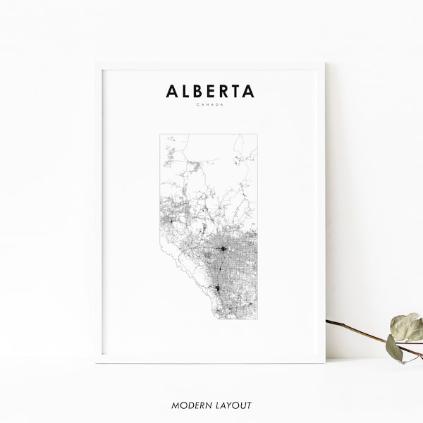 Alberta Map Print, AB Canada State Road Map Print, Edmonton Calgary Canada Map Art Poster, Nursery Room Wall Office Decor, Printable Map