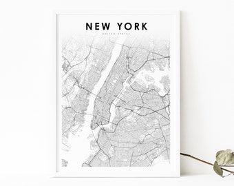 New York Map Print, New York City NYC NY USA Map Art Poster, City Street Road Map Print, Nursery Room Wall Office Decor, Printable Map