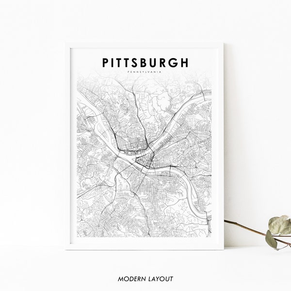 Pittsburgh PA Map Print, Pennsylvania USA Map Art Poster, City Street Road Map Print, Nursery Room Wall Office Decor, Printable Map