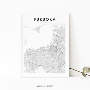 Impressão de mapa de Fukuoka Japão, pôster de arte de mapa, 福岡 福岡市 九州 日本 Kyushu, impressão de mapa de estradas da cidade, decoração de parede de quarto de berçário, mapa para impressão