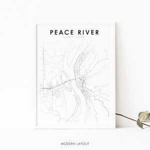 Peace River Alberta Karte Print, AB Kanada Karte Kunst Poster, Stadt Straße Straße Karte Drucken, Kinderzimmer Wand Büro Dekor, druckbare Karte