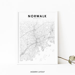 Norwalk CT Map Print, Connecticut USA Map Art Poster, Fairfield County Street Road Map Print, Nursery Room Wall Office Decor, Printable Map