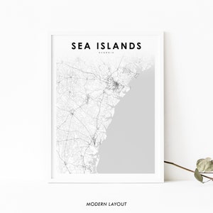 Sea Islands GA Map Print, Georgia USA Karte Art Poster, Savannah, Road Map Print, Kinderzimmer Büro Wand Dekor, minimalistische druckbare Karte