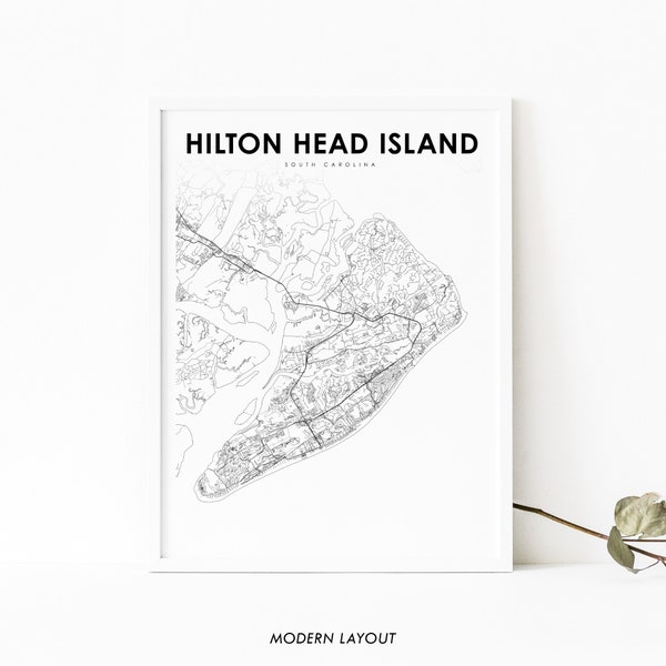 Impresión de mapa de Hilton Head Island, Carolina del Sur, EE. UU., póster artístico de mapa, impresión de mapa de calles de la ciudad, decoración de pared de habitación infantil para oficina, mapa imprimible