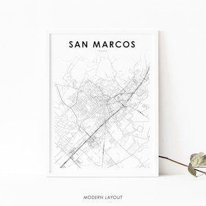 Wydruk mapy San Marcos TX, plakat artystyczny z mapą Teksasu w USA, wydruk mapy drogowej ulic i miast w Stanach Zjednoczonych, dekoracja ścienna pokoju dziecięcego i biura, mapa do wydrukowania