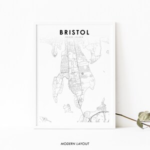 Stampa mappa Bristol RI, poster artistico mappa Rhode Island USA, stampa mappa stradale della città, arredamento ufficio parete stanza scuola materna, minimalista, mappa stampabile